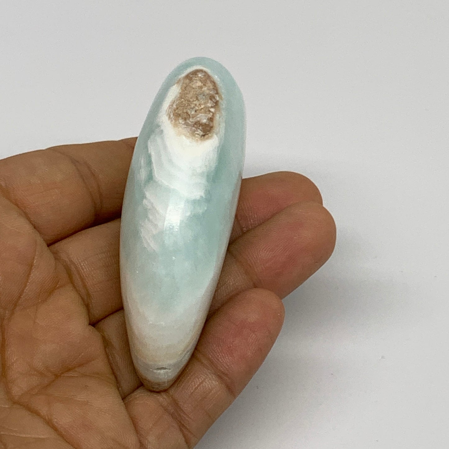 100g, 3.1"x1.3"x0.9", Caribbean Calcite Moon Crescent Gemstone, B33675