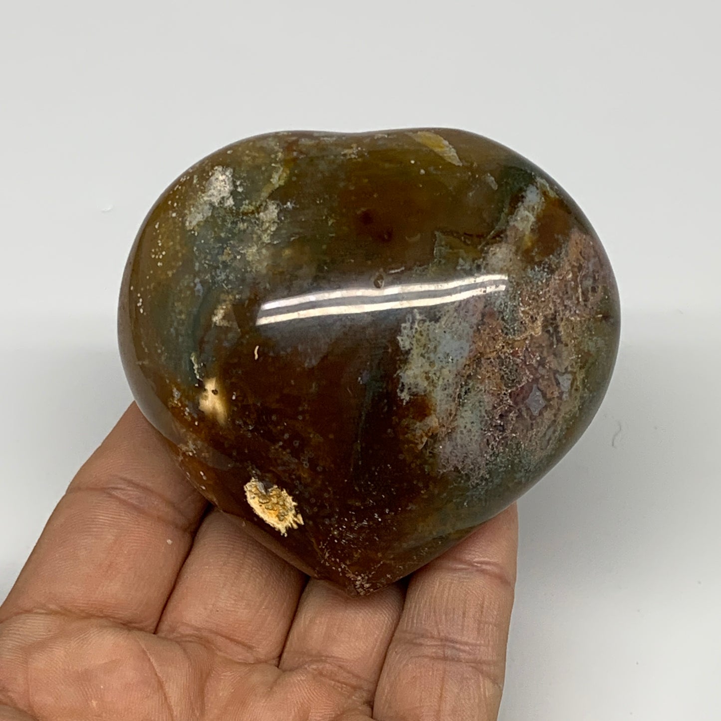 0.48 lbs, 2.6"x2.8"x1.5" Ocean Jasper Heart Polished Healing Crystal, B30851