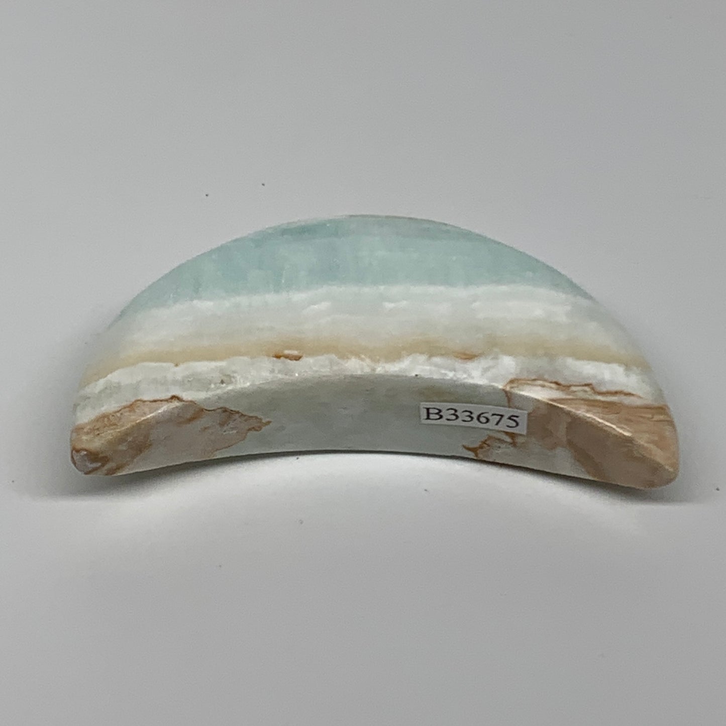 100g, 3.1"x1.3"x0.9", Caribbean Calcite Moon Crescent Gemstone, B33675