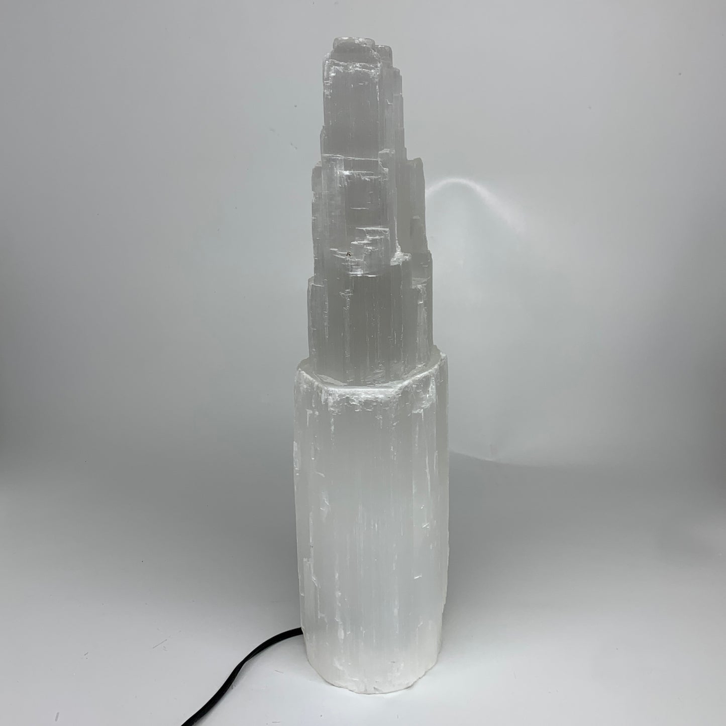 12.8 lbs, 15.5"x5.2"x3.7" Rough Selenite (Satin Spar) Lamp Tower W/Chord, B35777