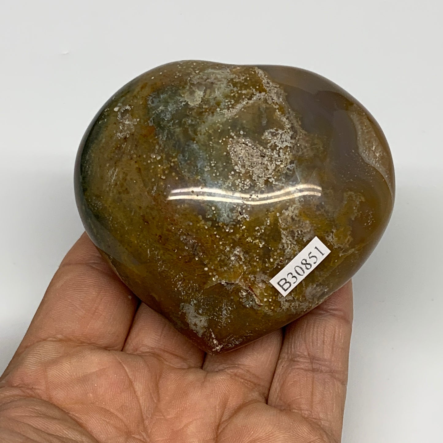 0.48 lbs, 2.6"x2.8"x1.5" Ocean Jasper Heart Polished Healing Crystal, B30851