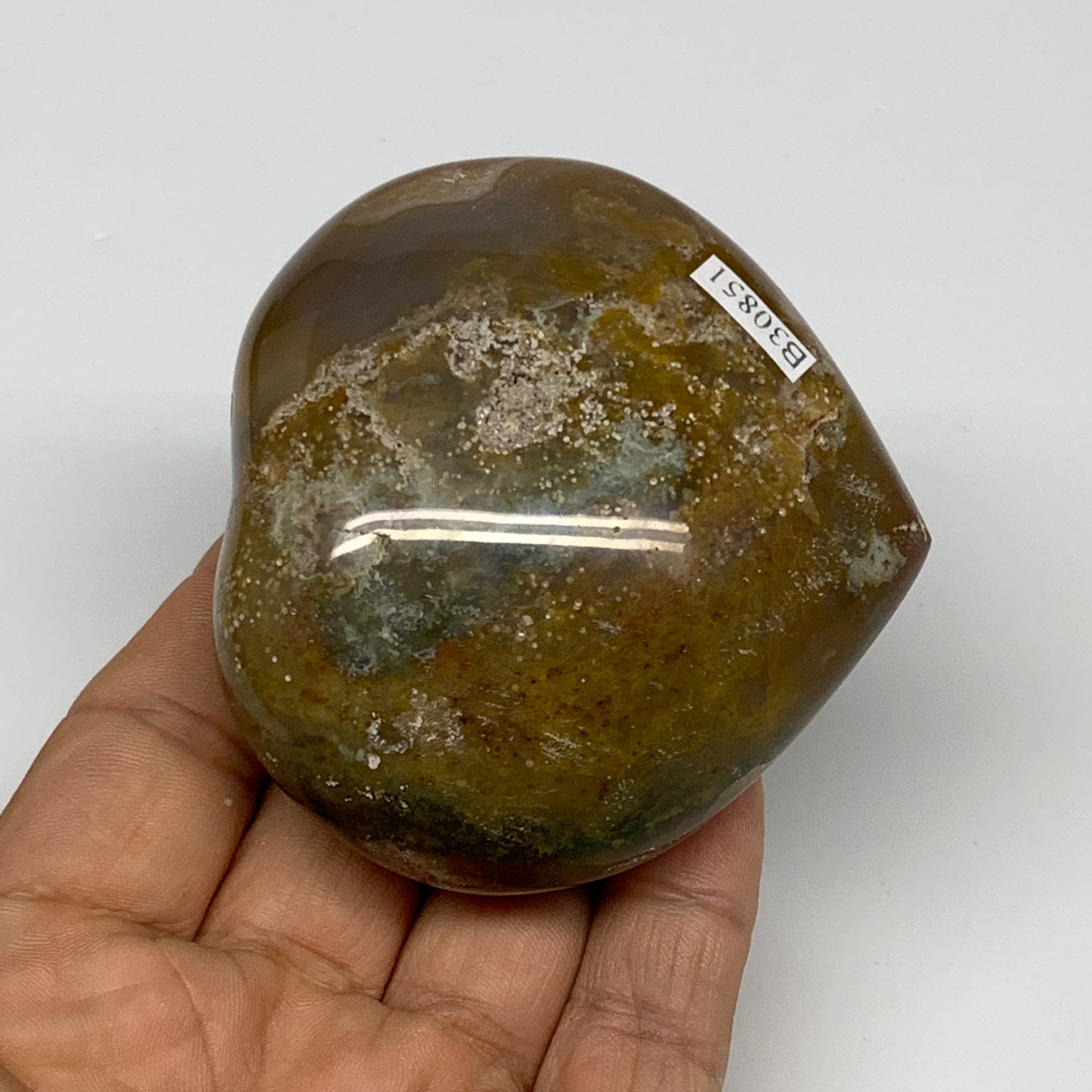 0.48 lbs, 2.6"x2.8"x1.5" Ocean Jasper Heart Polished Healing Crystal, B30851