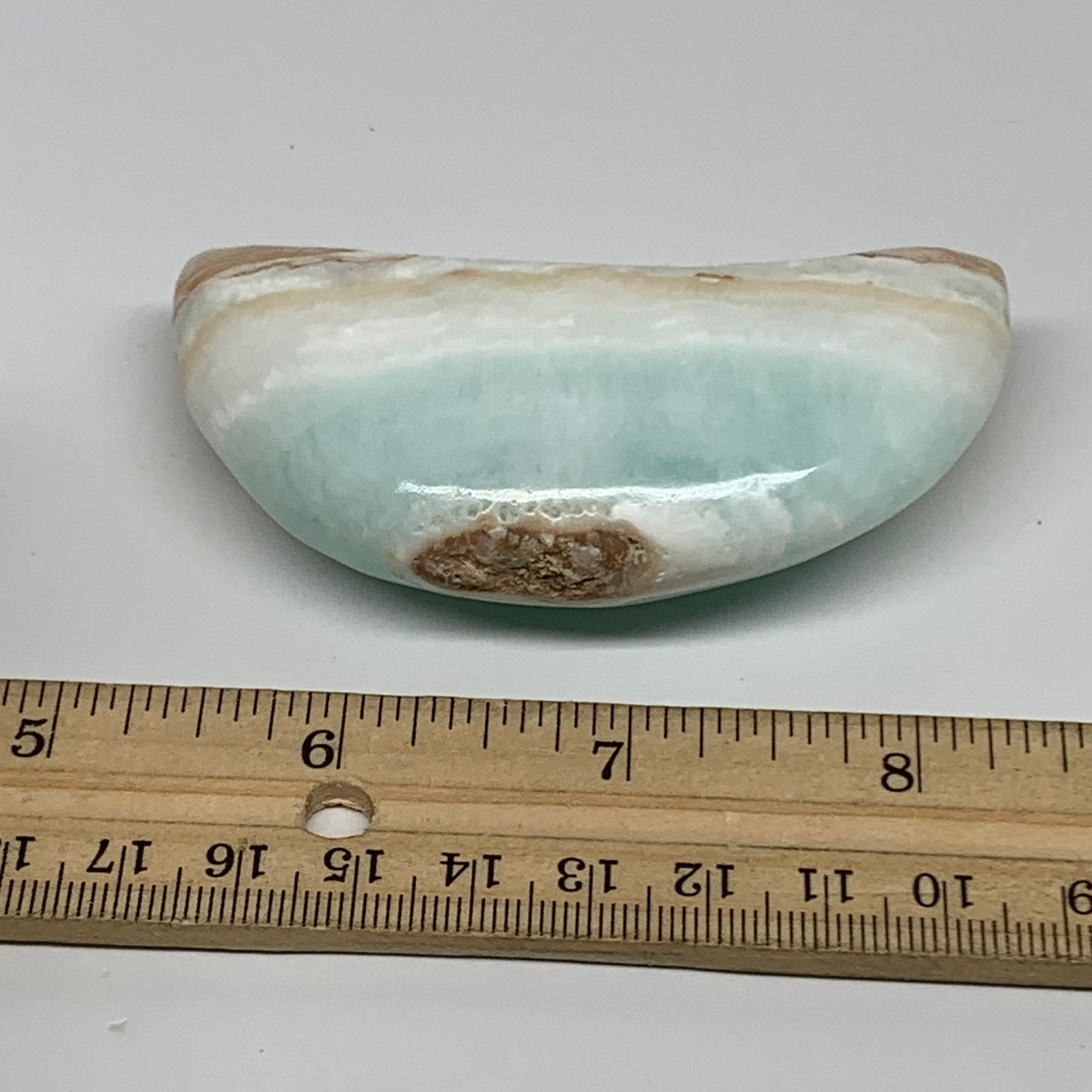 100g, 3.1"x1.3"x0.9", Caribbean Calcite Moon Crescent Gemstone, B33675