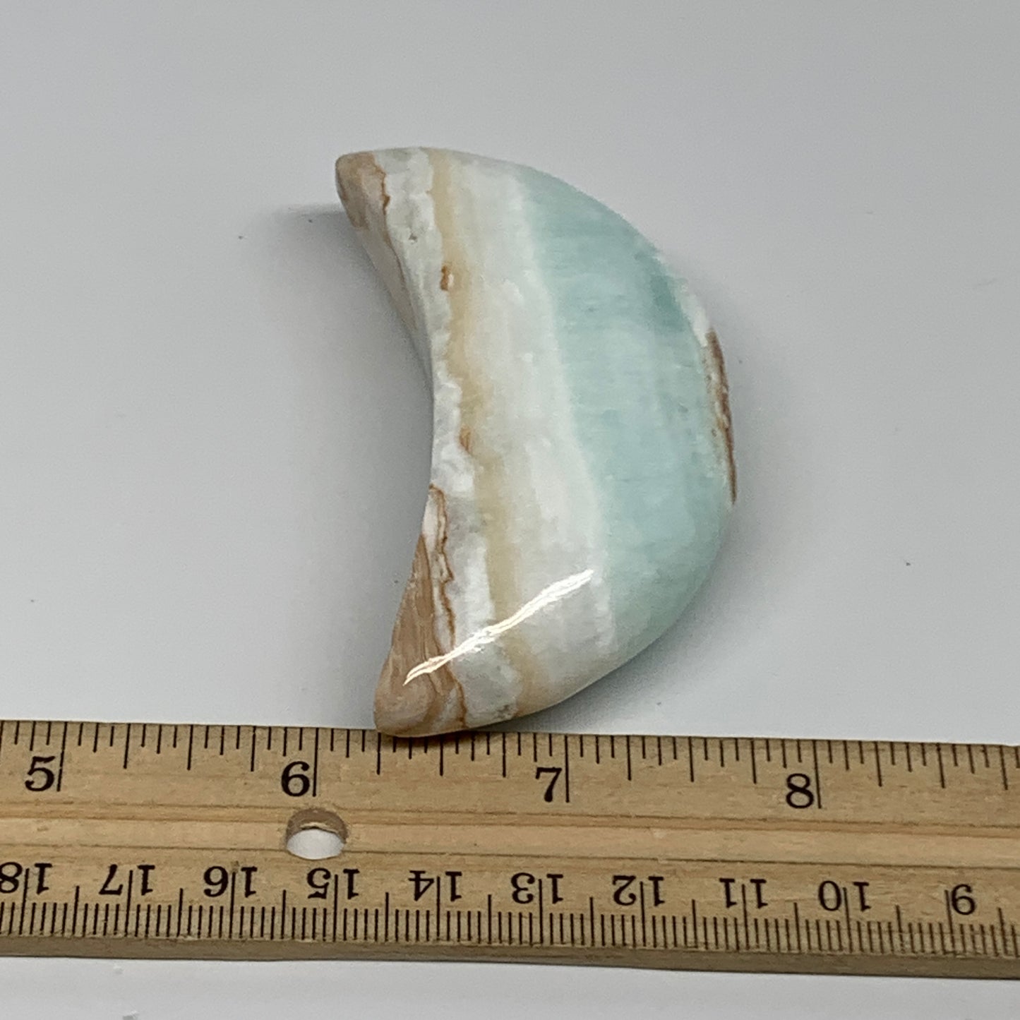 100g, 3.1"x1.3"x0.9", Caribbean Calcite Moon Crescent Gemstone, B33675