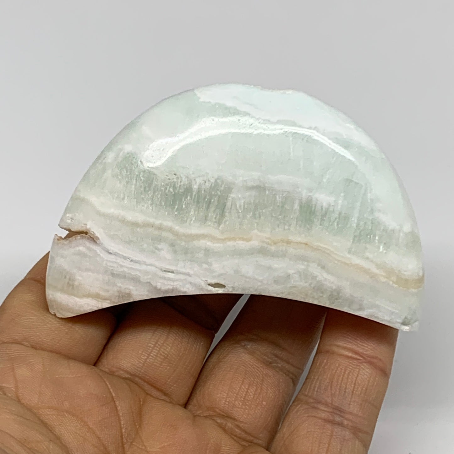 107.5g, 2.8"x1.5"x0.9", Caribbean Calcite Moon Crescent Gemstone, B33676