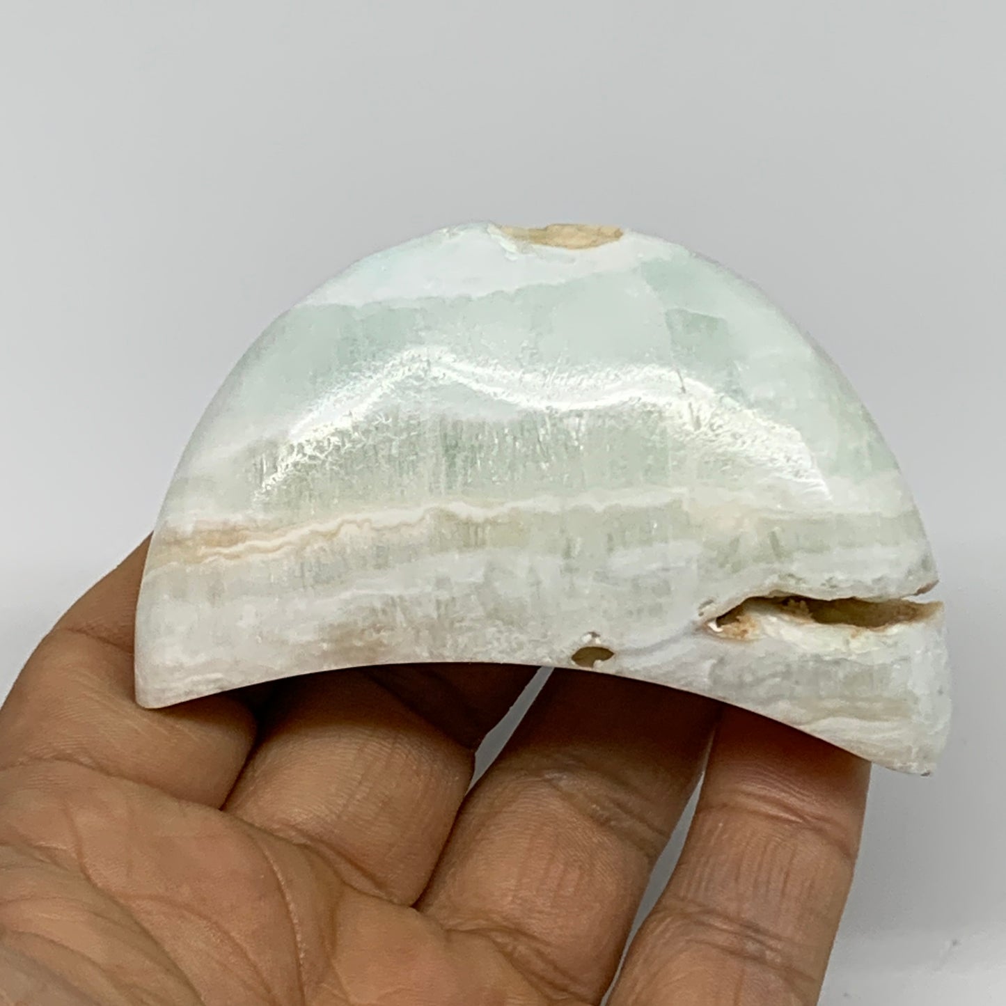 107.5g, 2.8"x1.5"x0.9", Caribbean Calcite Moon Crescent Gemstone, B33676