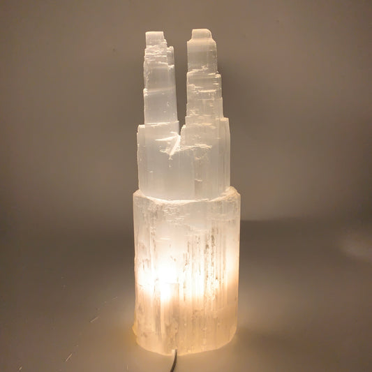 8.5 lbs, 13.5"x4.6"x3.4" Rough Selenite (Satin Spar) Lamp Tower W/Chord, B35778