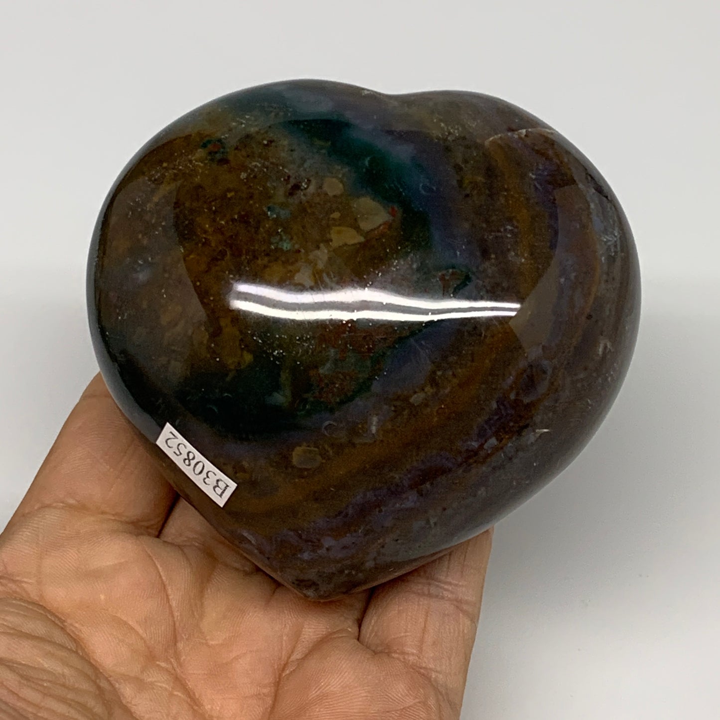 0.85 lbs, 3.1"x3.2"x1.8" Ocean Jasper Heart Polished Healing Crystal, B30852