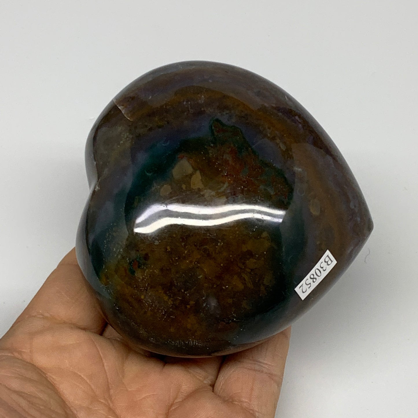 0.85 lbs, 3.1"x3.2"x1.8" Ocean Jasper Heart Polished Healing Crystal, B30852