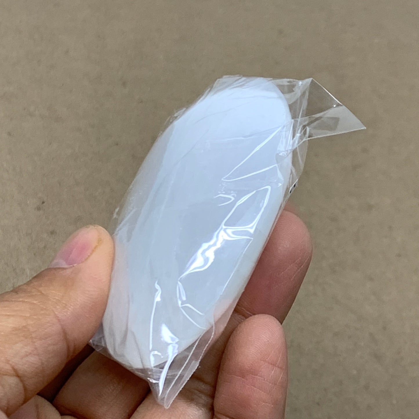 88g, 2.7"x1.9"x0.9", White Selenite Palmstone Crystal Pillow Reiki, B36421