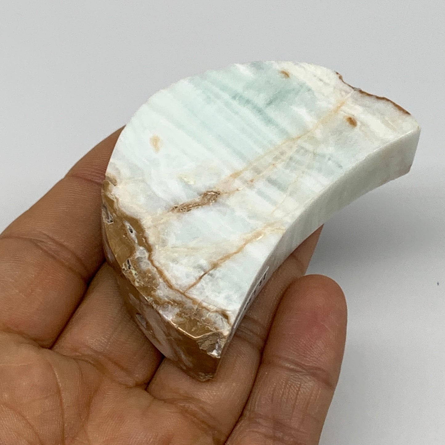 86.2g, 2.5"x1.5"x0.6", Caribbean Calcite Moon Crescent Gemstone, B33677