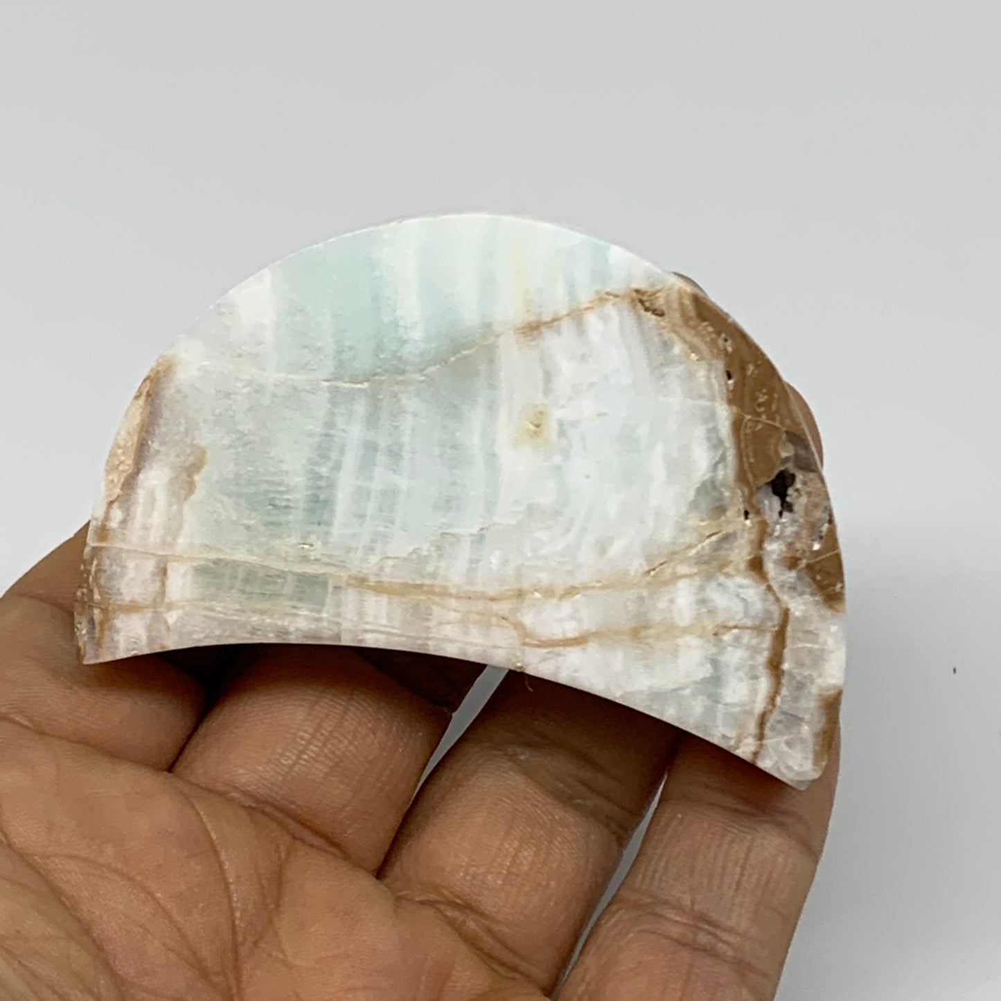 86.2g, 2.5"x1.5"x0.6", Caribbean Calcite Moon Crescent Gemstone, B33677