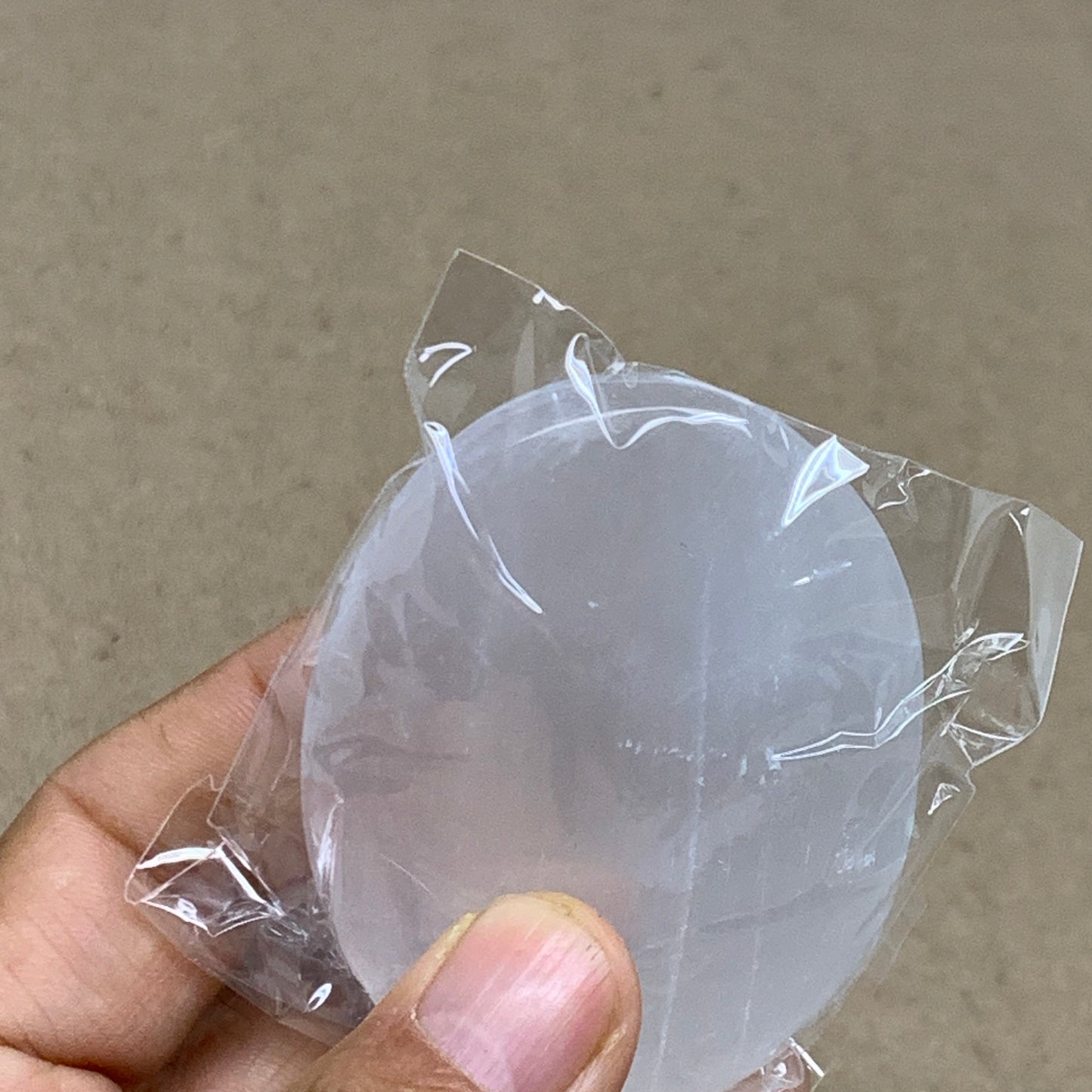 88g, 2.7"x1.9"x0.9", White Selenite Palmstone Crystal Pillow Reiki, B36421