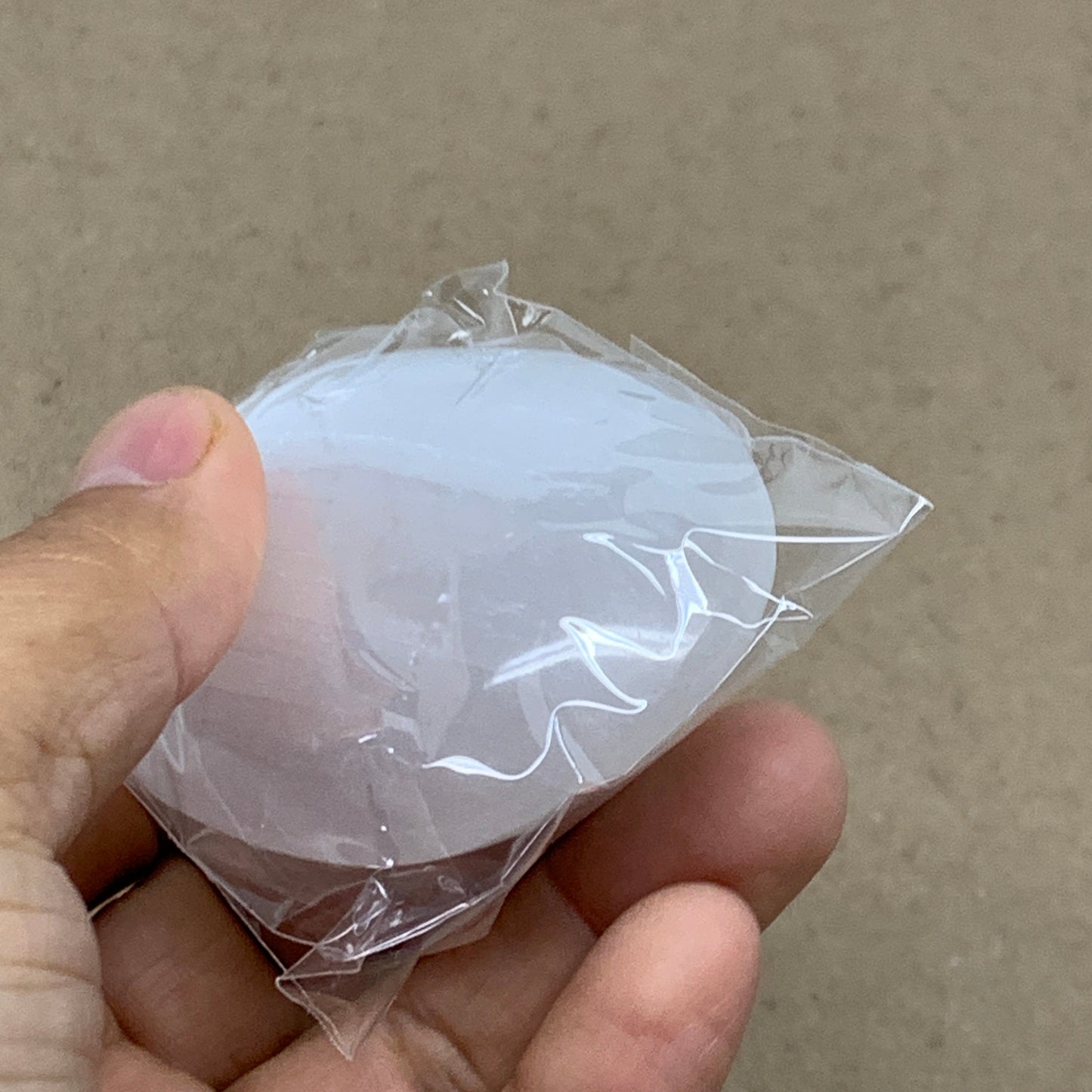 88g, 2.7"x1.9"x0.9", White Selenite Palmstone Crystal Pillow Reiki, B36421