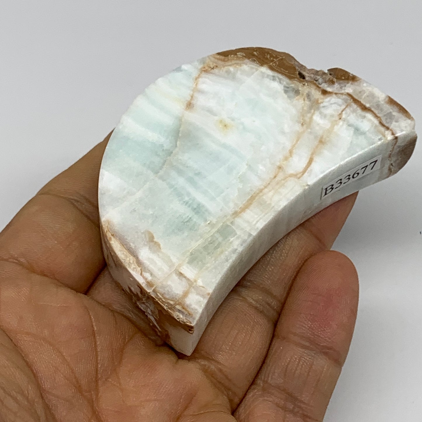 86.2g, 2.5"x1.5"x0.6", Caribbean Calcite Moon Crescent Gemstone, B33677