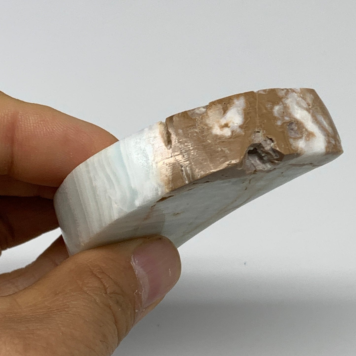 86.2g, 2.5"x1.5"x0.6", Caribbean Calcite Moon Crescent Gemstone, B33677
