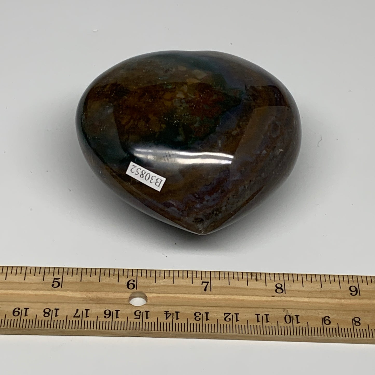 0.85 lbs, 3.1"x3.2"x1.8" Ocean Jasper Heart Polished Healing Crystal, B30852
