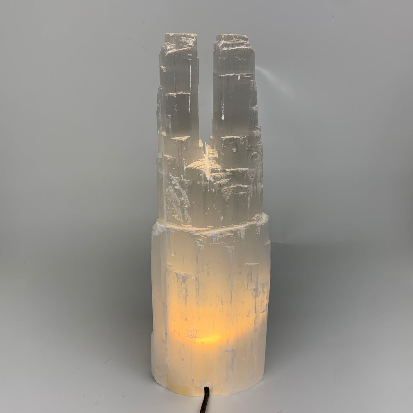 8.2 lbs, 13.7"x4.7"x3.1" Rough Selenite (Satin Spar) Lamp Tower W/Chord, B35779
