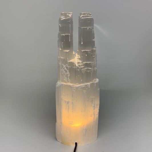 8.2 lbs, 13.7"x4.7"x3.1" Rough Selenite (Satin Spar) Lamp Tower W/Chord, B35779