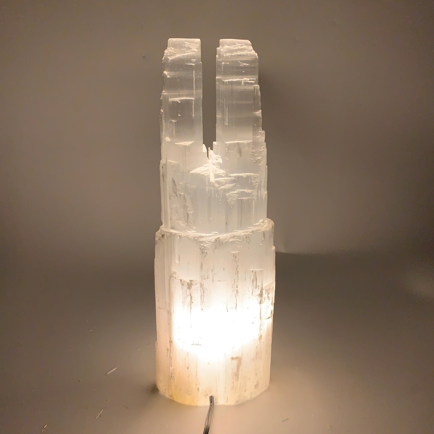 8.2 lbs, 13.7"x4.7"x3.1" Rough Selenite (Satin Spar) Lamp Tower W/Chord, B35779