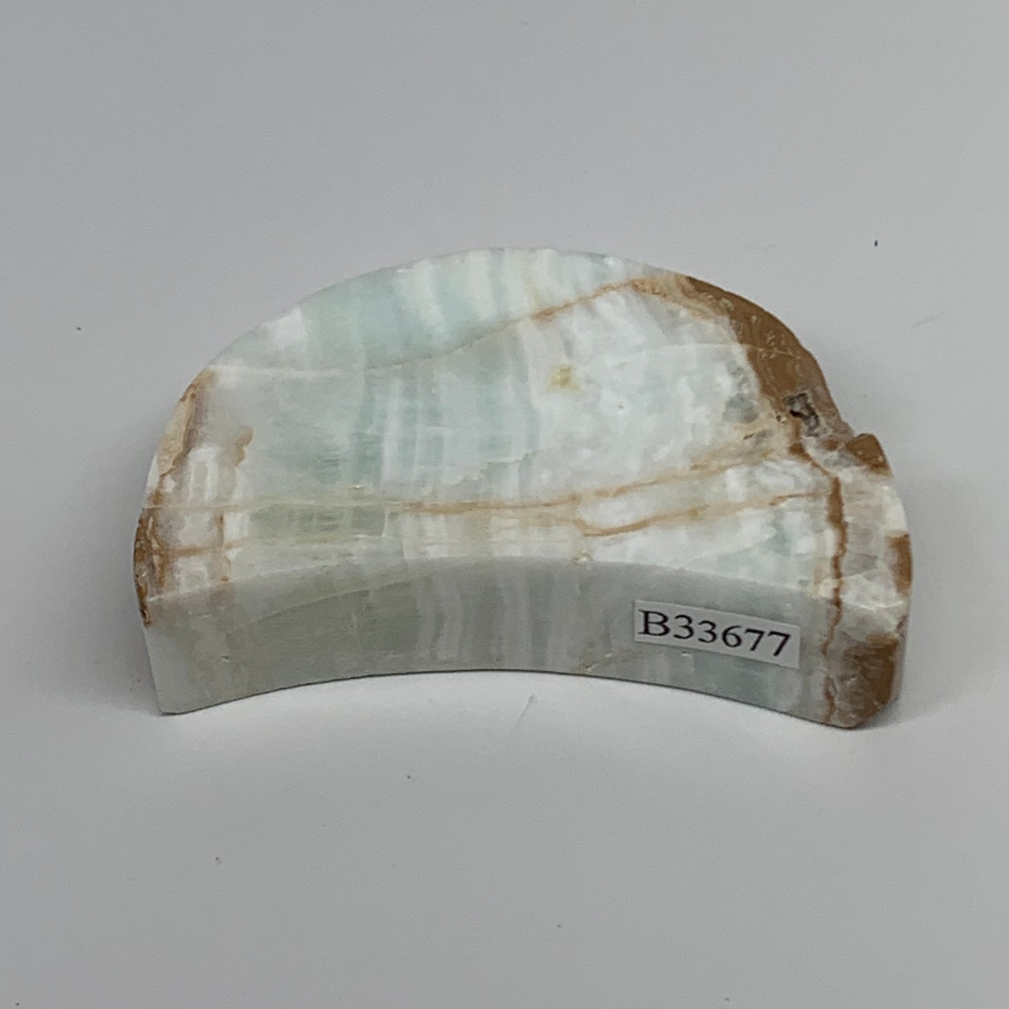 86.2g, 2.5"x1.5"x0.6", Caribbean Calcite Moon Crescent Gemstone, B33677