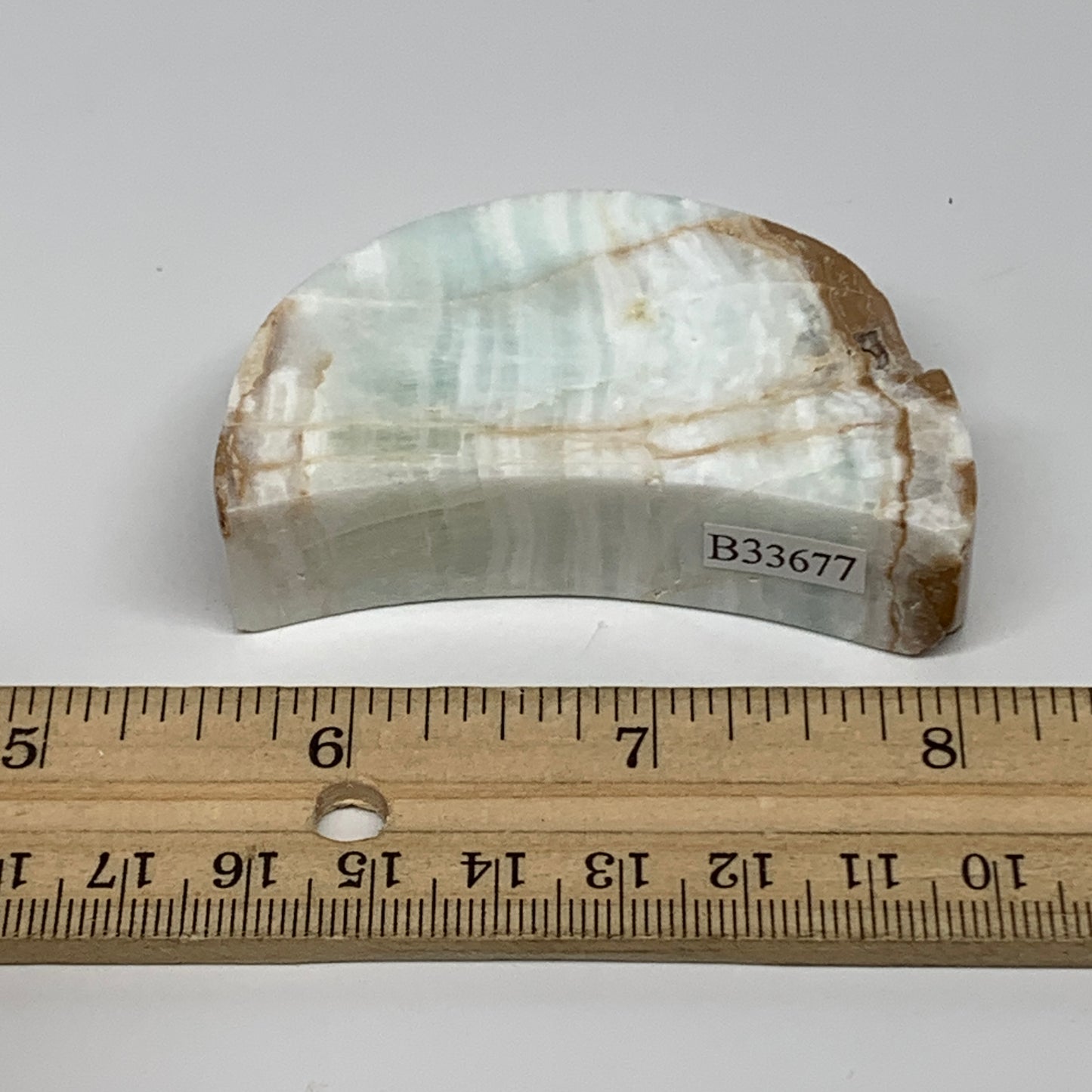 86.2g, 2.5"x1.5"x0.6", Caribbean Calcite Moon Crescent Gemstone, B33677