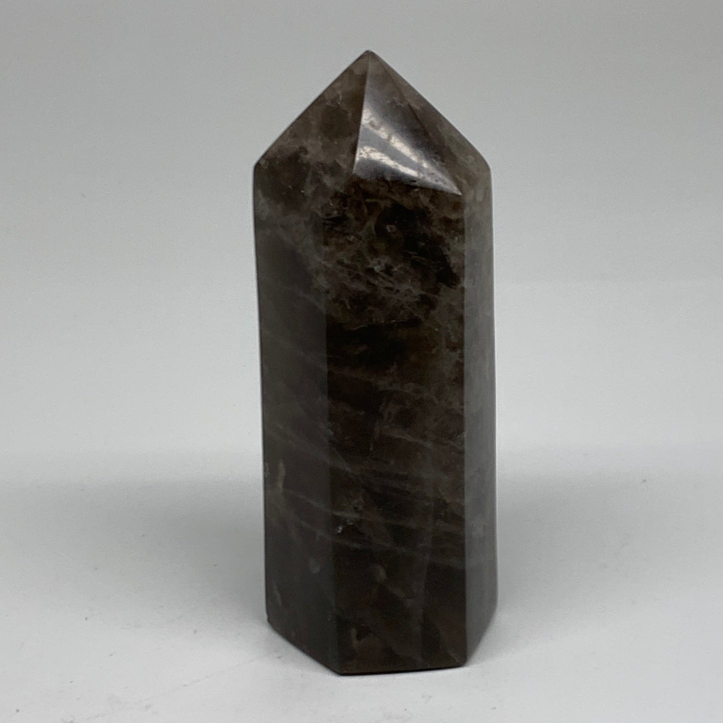1.2 Lbs, 5.6"x2.2"x1.7", Black Moonstone Tower Obelisk Point Crystal, B38164