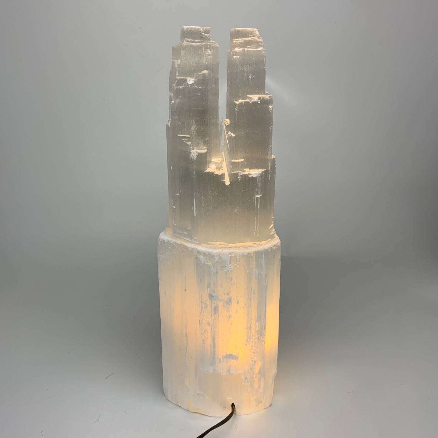 9.79 lbs, 14"x4.3"x3.9" Rough Selenite (Satin Spar) Lamp Tower W/Chord, B35780