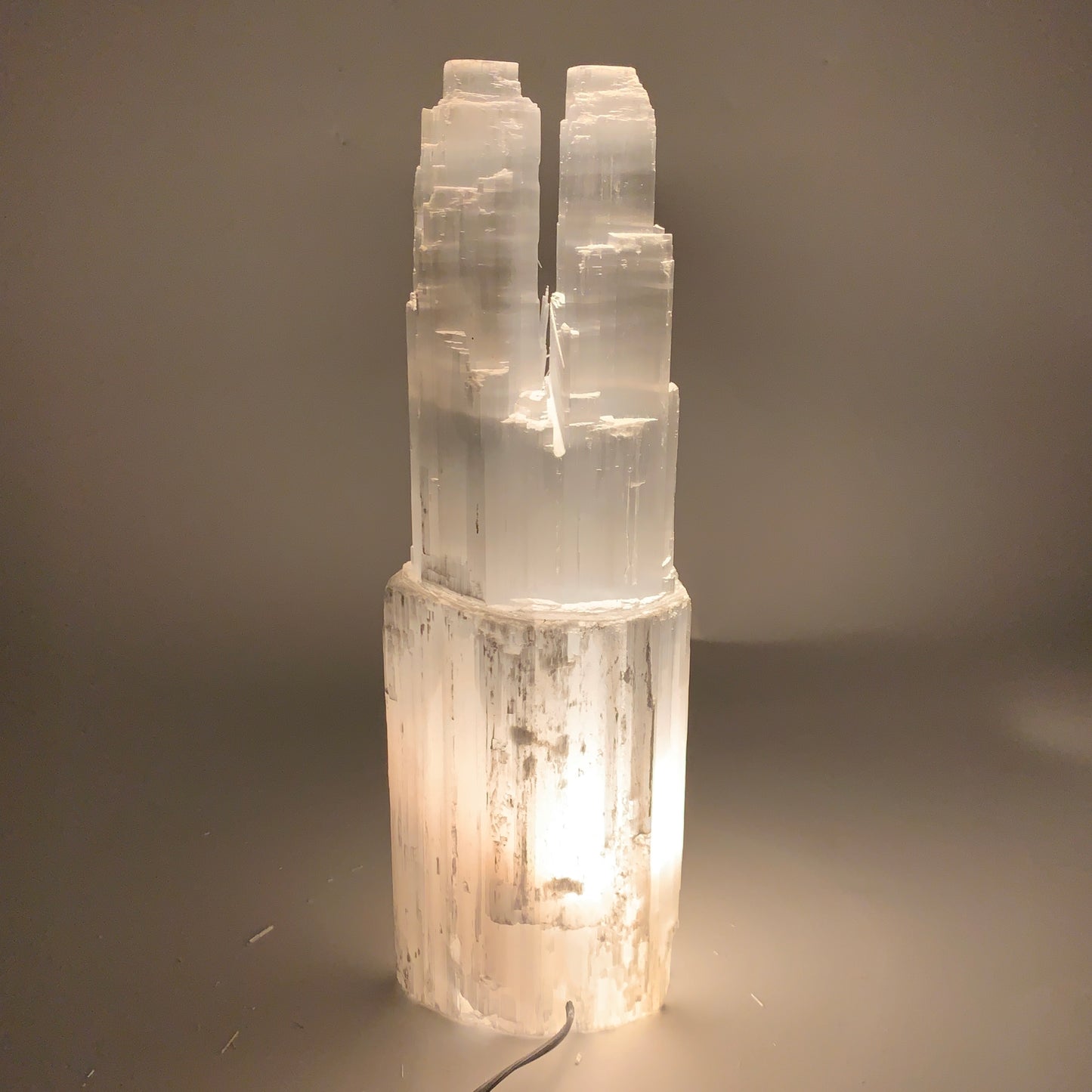 9.79 lbs, 14"x4.3"x3.9" Rough Selenite (Satin Spar) Lamp Tower W/Chord, B35780