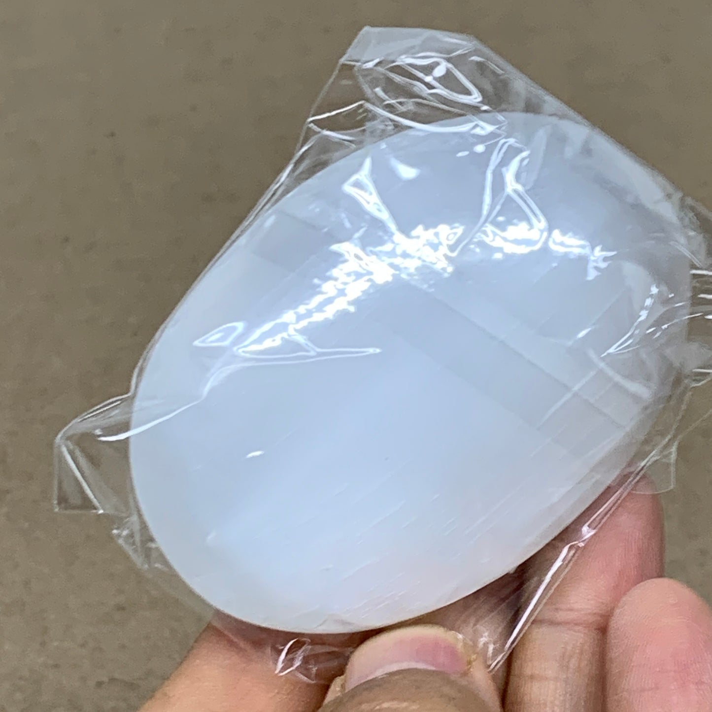 88g, 2.7"x1.9"x0.9", White Selenite Palmstone Crystal Pillow Reiki, B36423