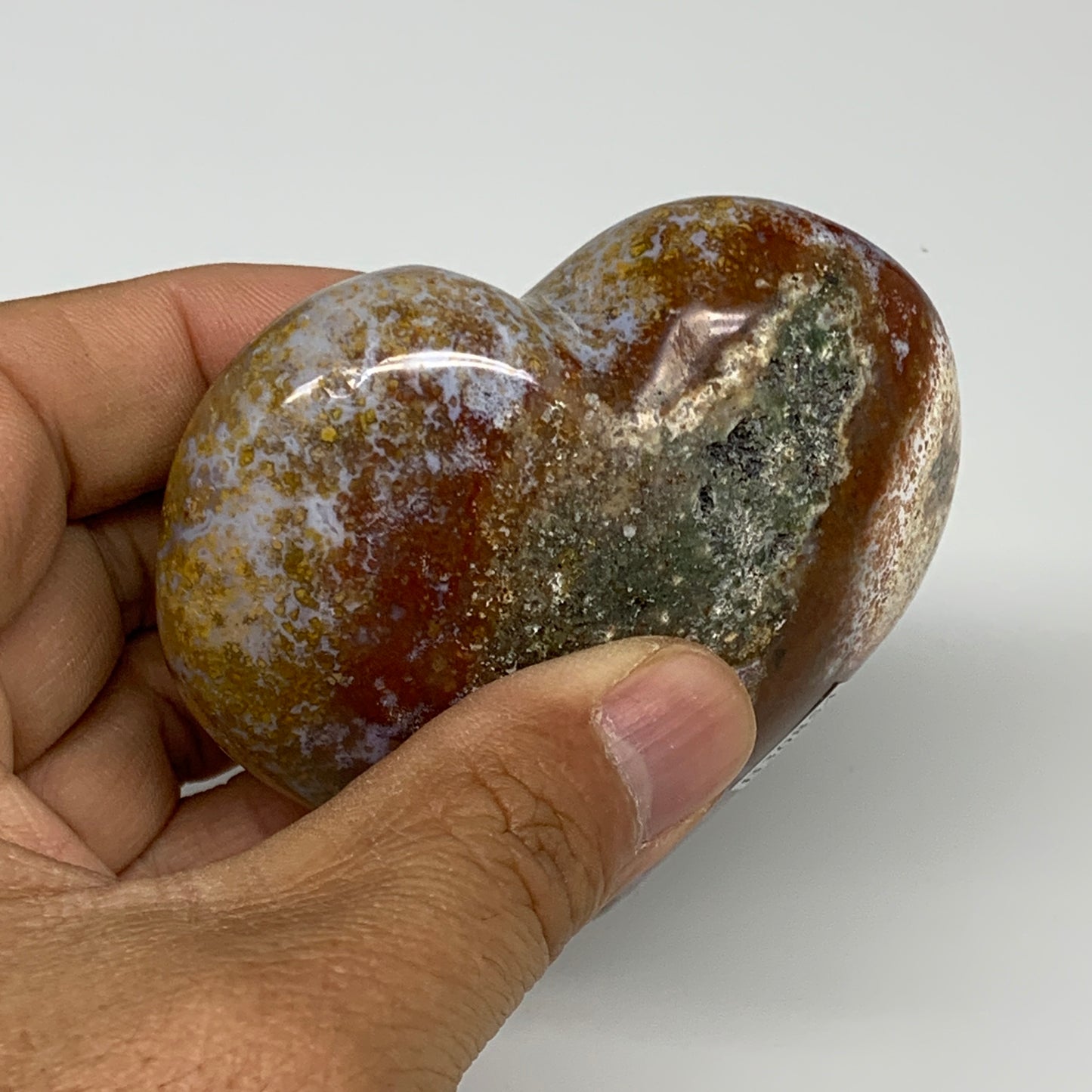 0.40 lbs, 2.7"x2.8"x1.2" Ocean Jasper Heart Polished Healing Crystal, B30854
