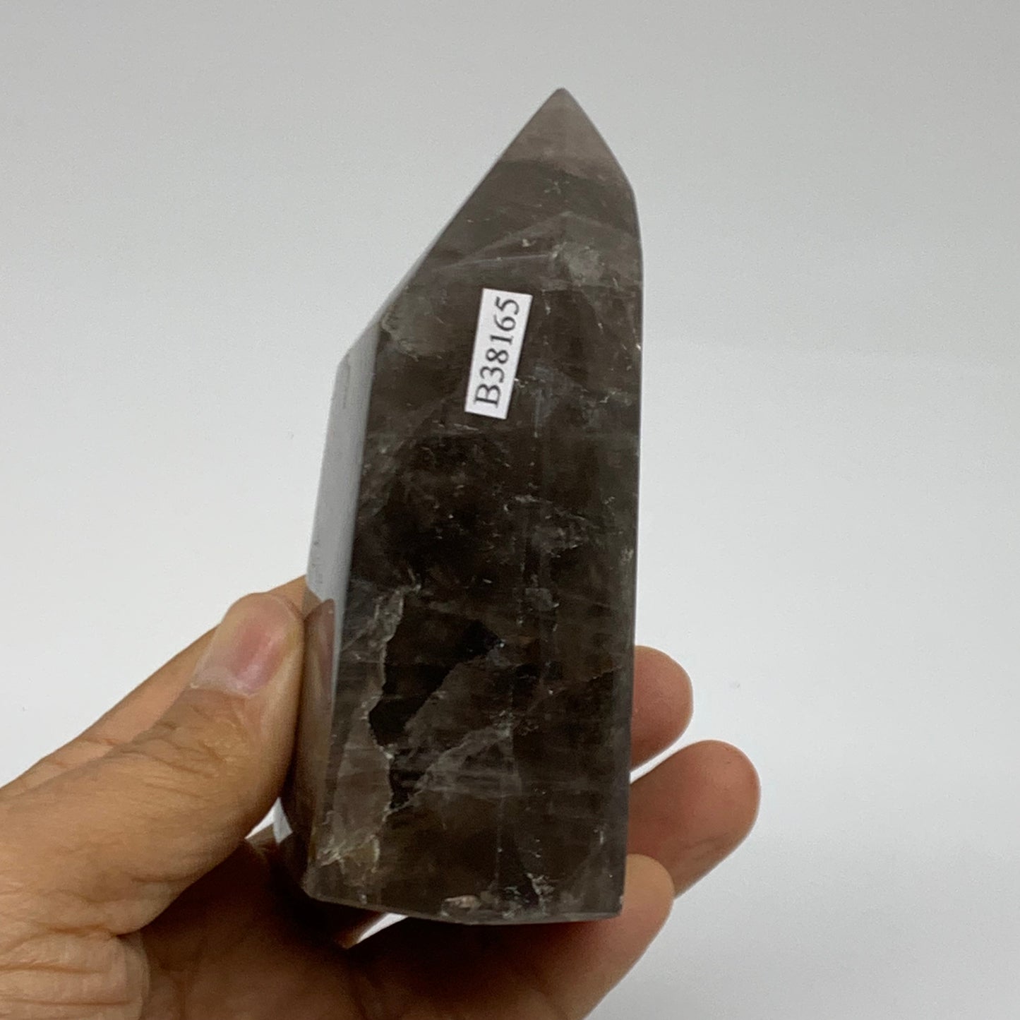 0.85 Lbs, 4"x2.3"x1.6", Black Moonstone Tower Obelisk Point Crystal, B38165