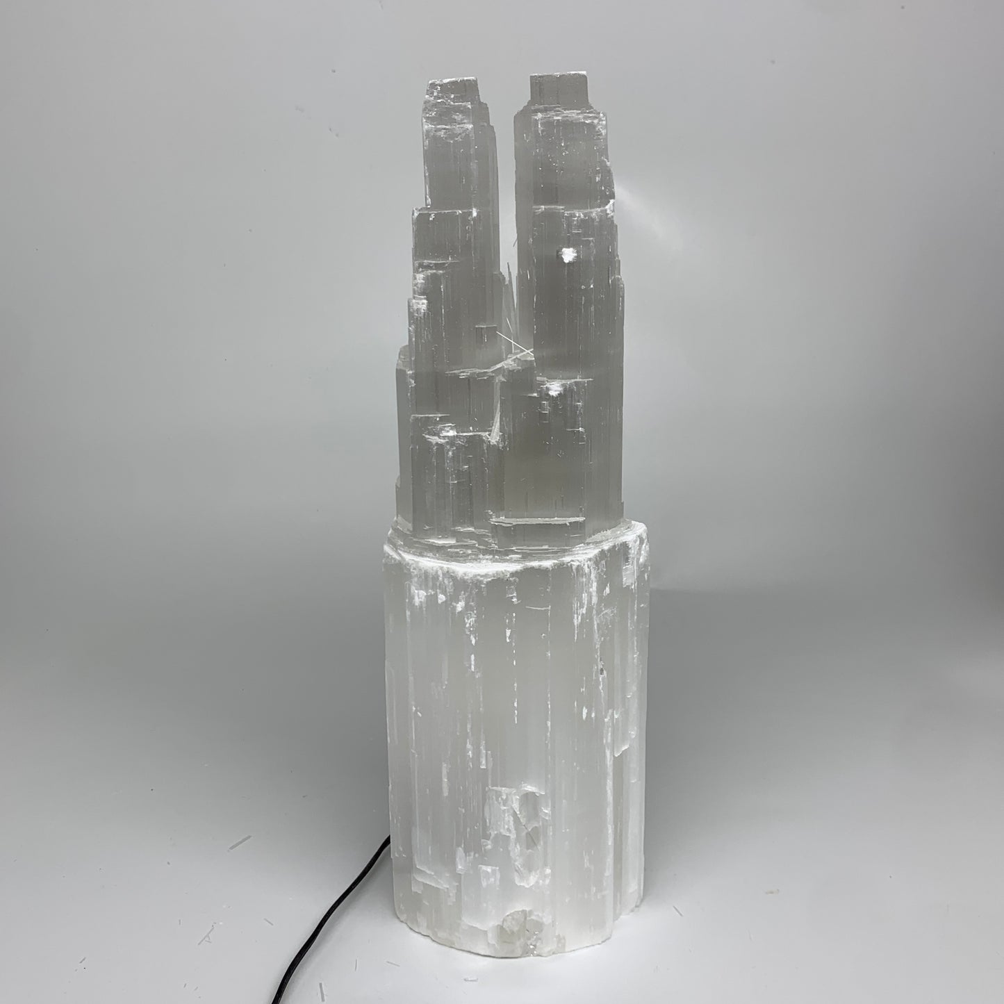 9.79 lbs, 14"x4.3"x3.9" Rough Selenite (Satin Spar) Lamp Tower W/Chord, B35780