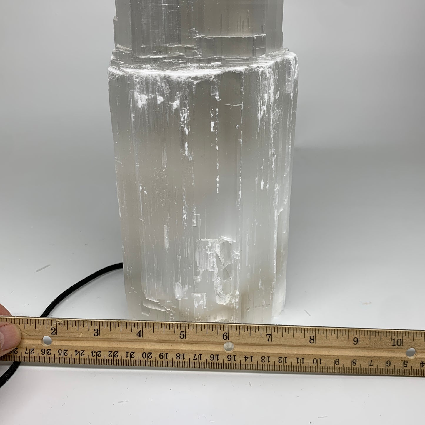 9.79 lbs, 14"x4.3"x3.9" Rough Selenite (Satin Spar) Lamp Tower W/Chord, B35780
