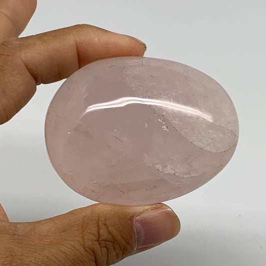 127.8g , 2.5"x2"x1.2", Natural Pink Rose Quartz Palm-stone Crystal, B37324