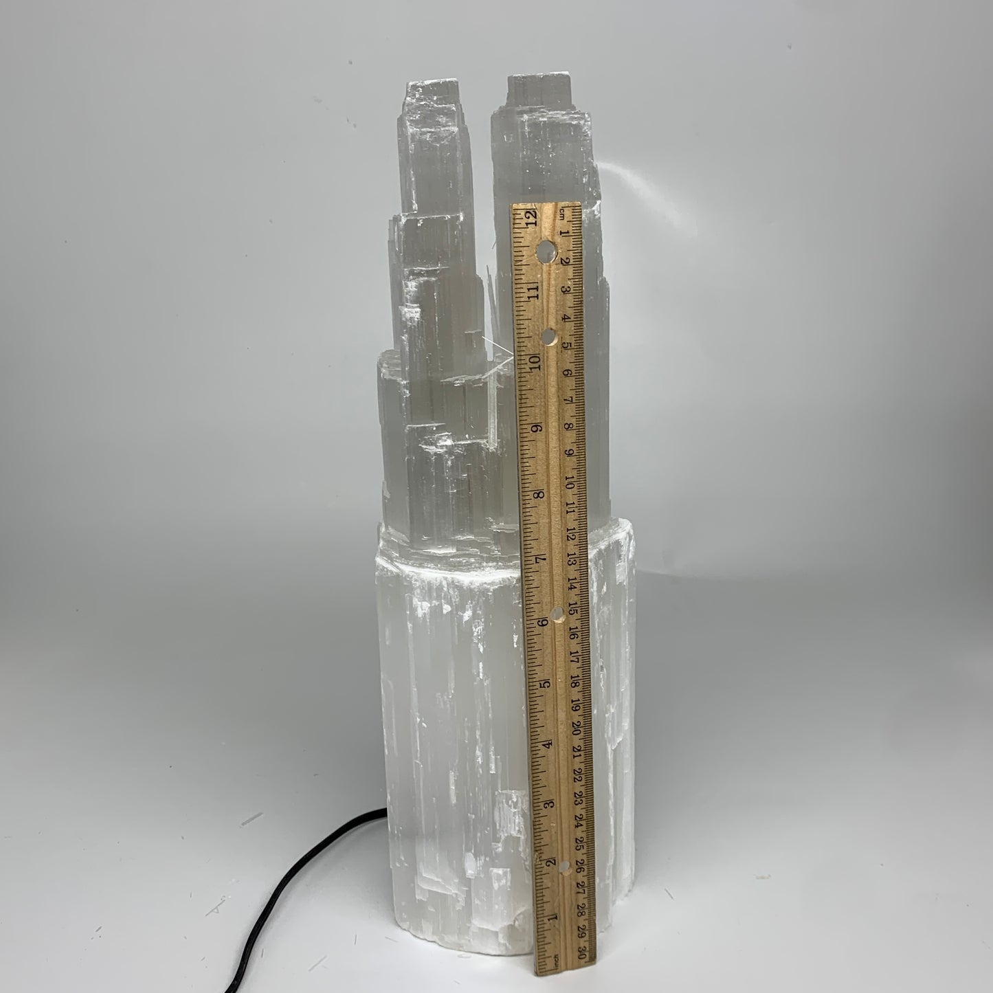 9.79 lbs, 14"x4.3"x3.9" Rough Selenite (Satin Spar) Lamp Tower W/Chord, B35780