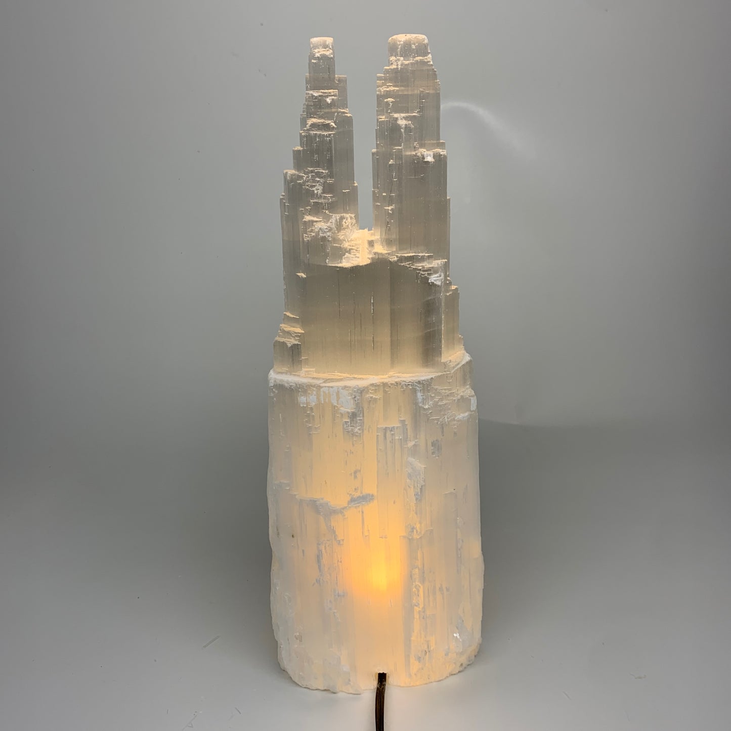 7.8 lbs, 13.7"x4.6"x3" Rough Selenite (Satin Spar) Lamp Tower W/Chord, B35781