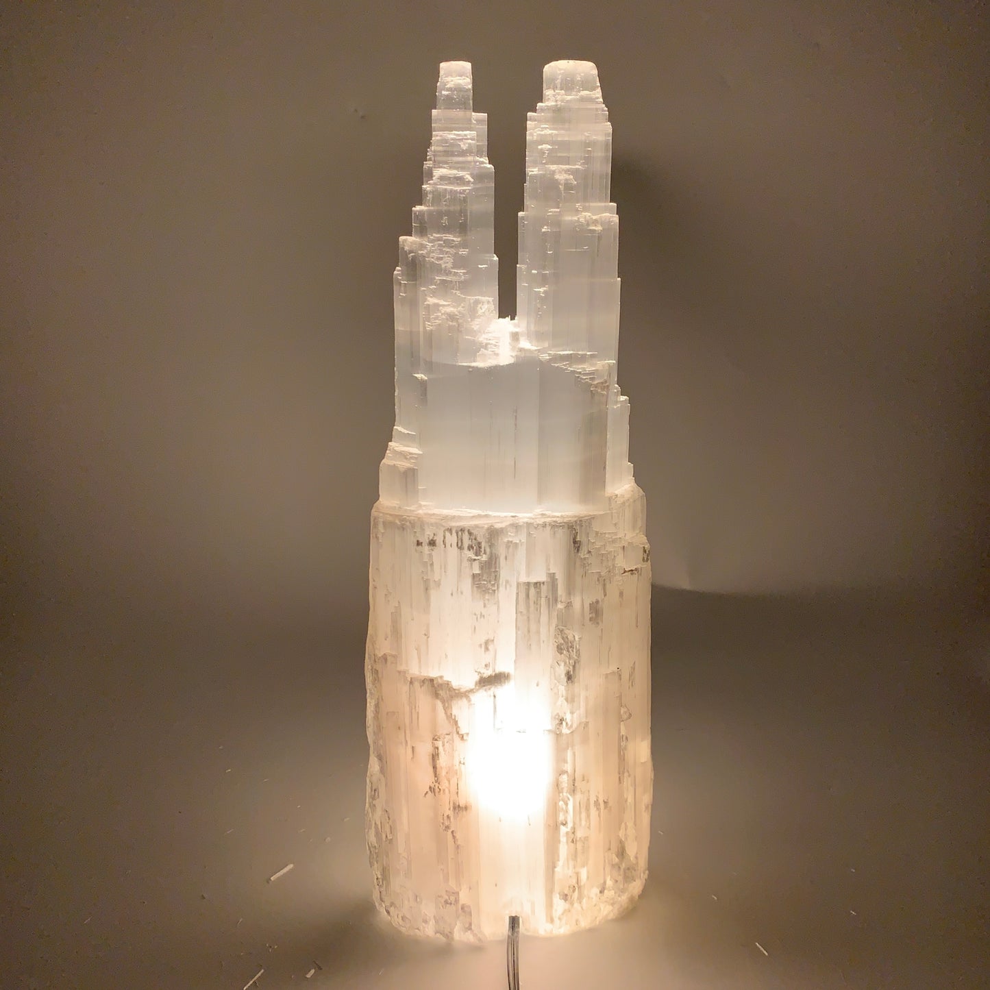 7.8 lbs, 13.7"x4.6"x3" Rough Selenite (Satin Spar) Lamp Tower W/Chord, B35781