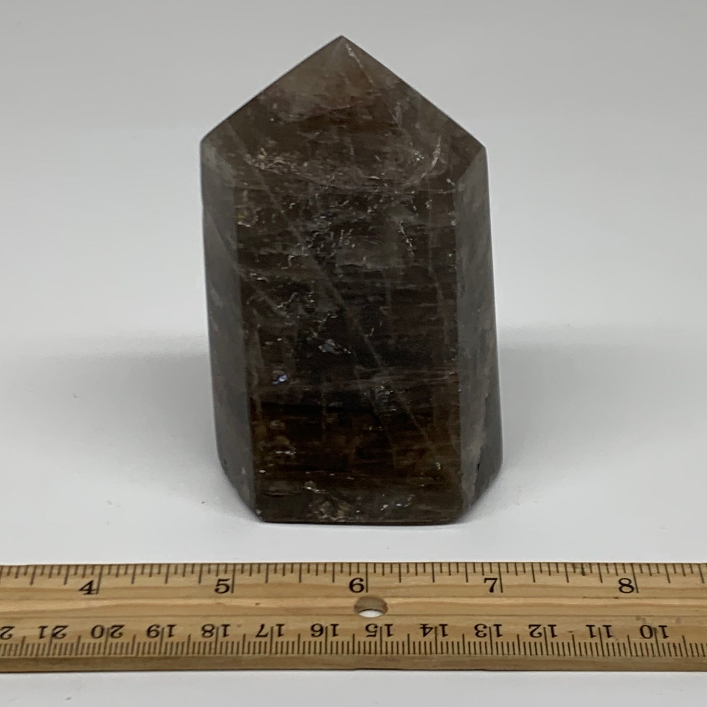 0.85 Lbs, 4"x2.3"x1.6", Black Moonstone Tower Obelisk Point Crystal, B38165