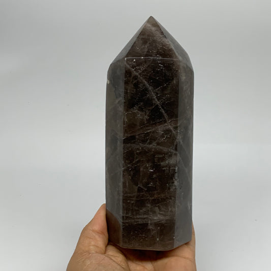 2 Lbs, 6.6"x2.5"x2", Black Moonstone Tower Obelisk Point Crystal, B38166