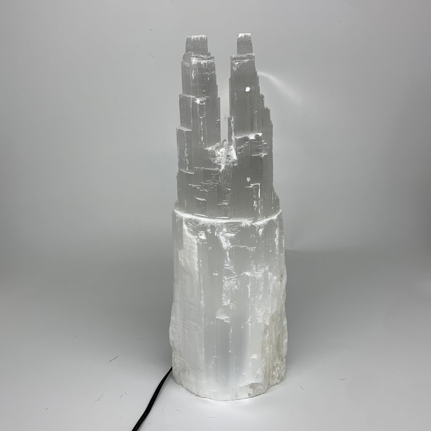 7.8 lbs, 13.7"x4.6"x3" Rough Selenite (Satin Spar) Lamp Tower W/Chord, B35781