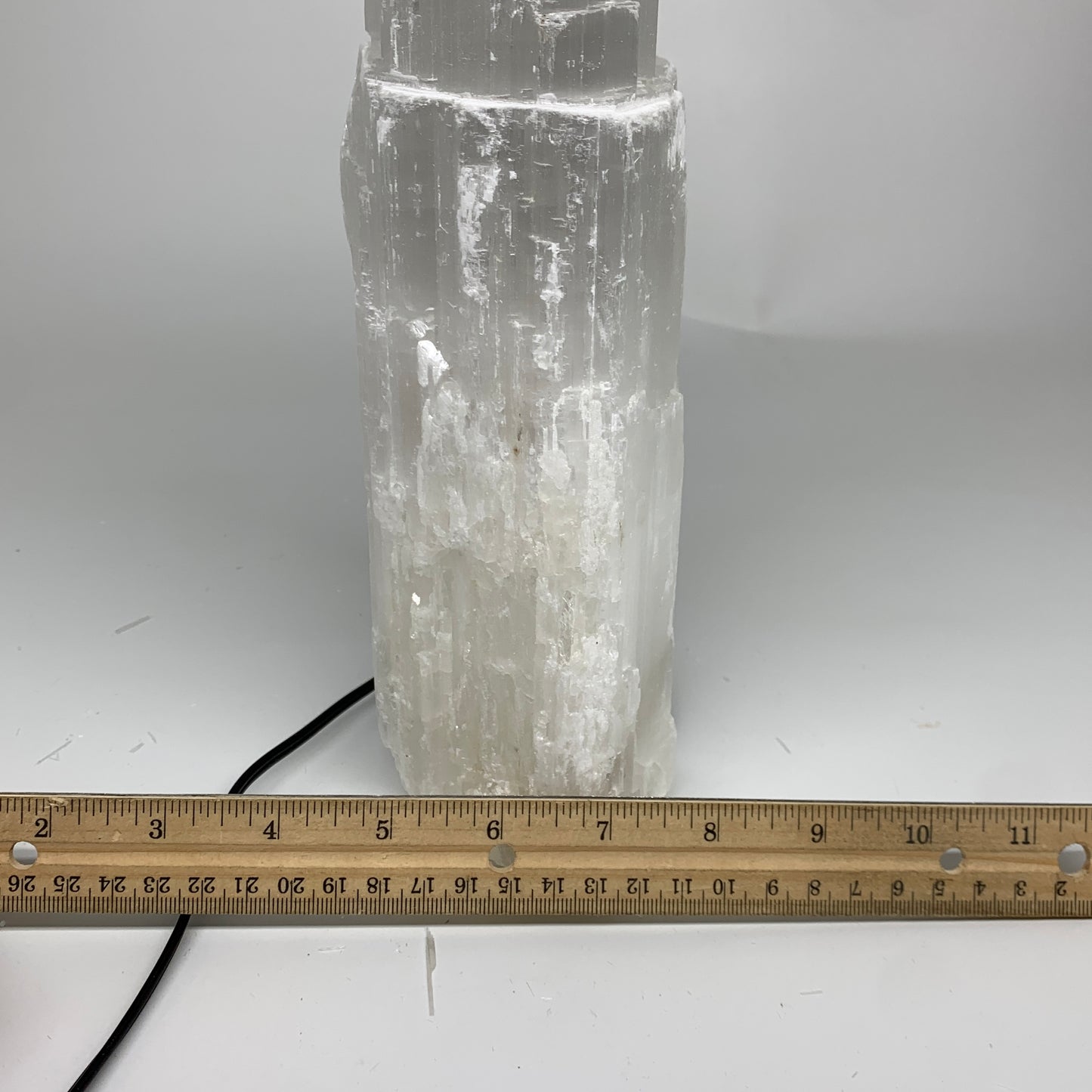 7.8 lbs, 13.7"x4.6"x3" Rough Selenite (Satin Spar) Lamp Tower W/Chord, B35781