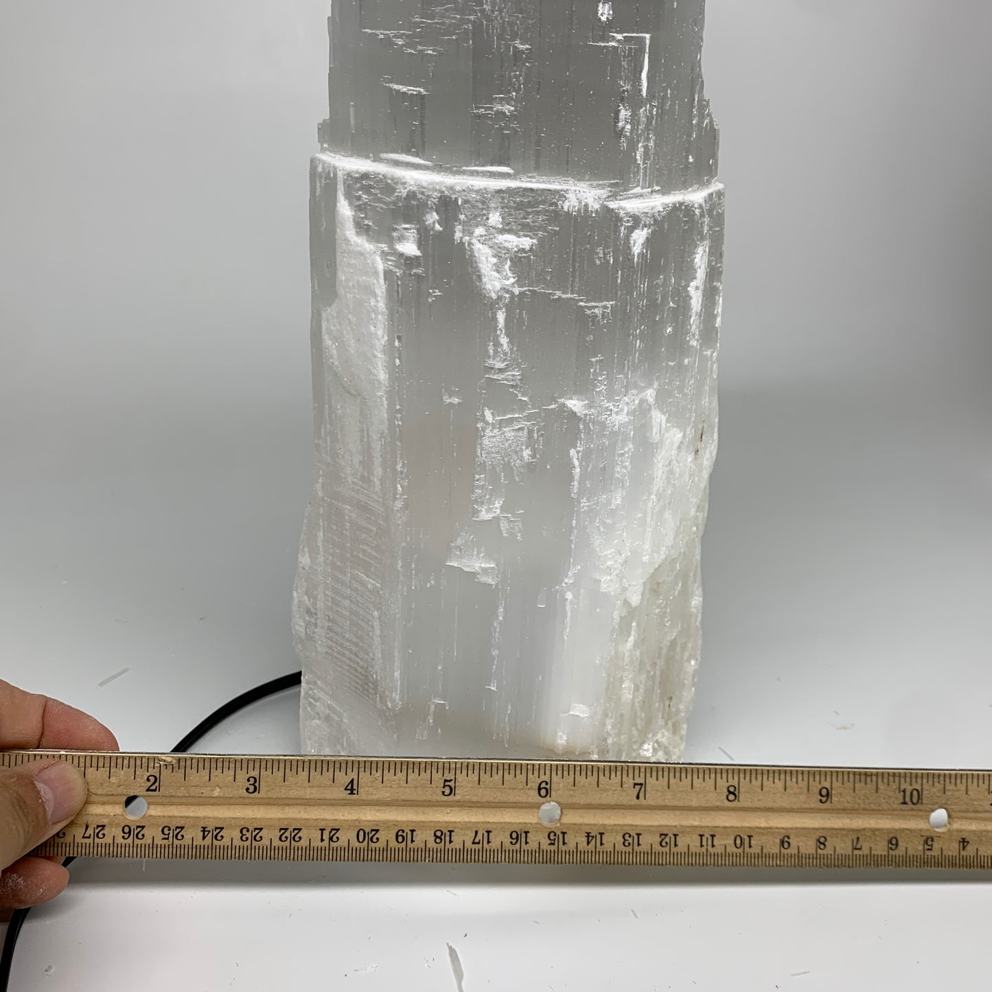 7.8 lbs, 13.7"x4.6"x3" Rough Selenite (Satin Spar) Lamp Tower W/Chord, B35781