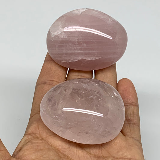 178.9g , 2.1"-2.2", 2pcs, Natural Pink Rose Quartz Palm-stone Crystal, B37225