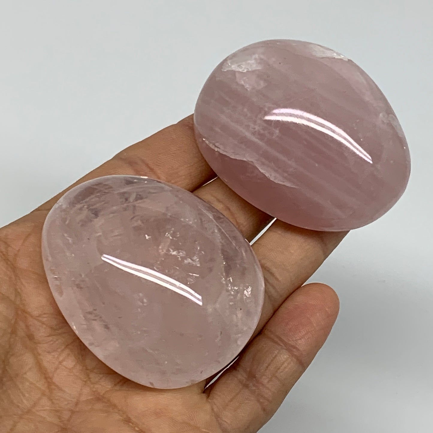 178.9g , 2.1"-2.2", 2pcs, Natural Pink Rose Quartz Palm-stone Crystal, B37225