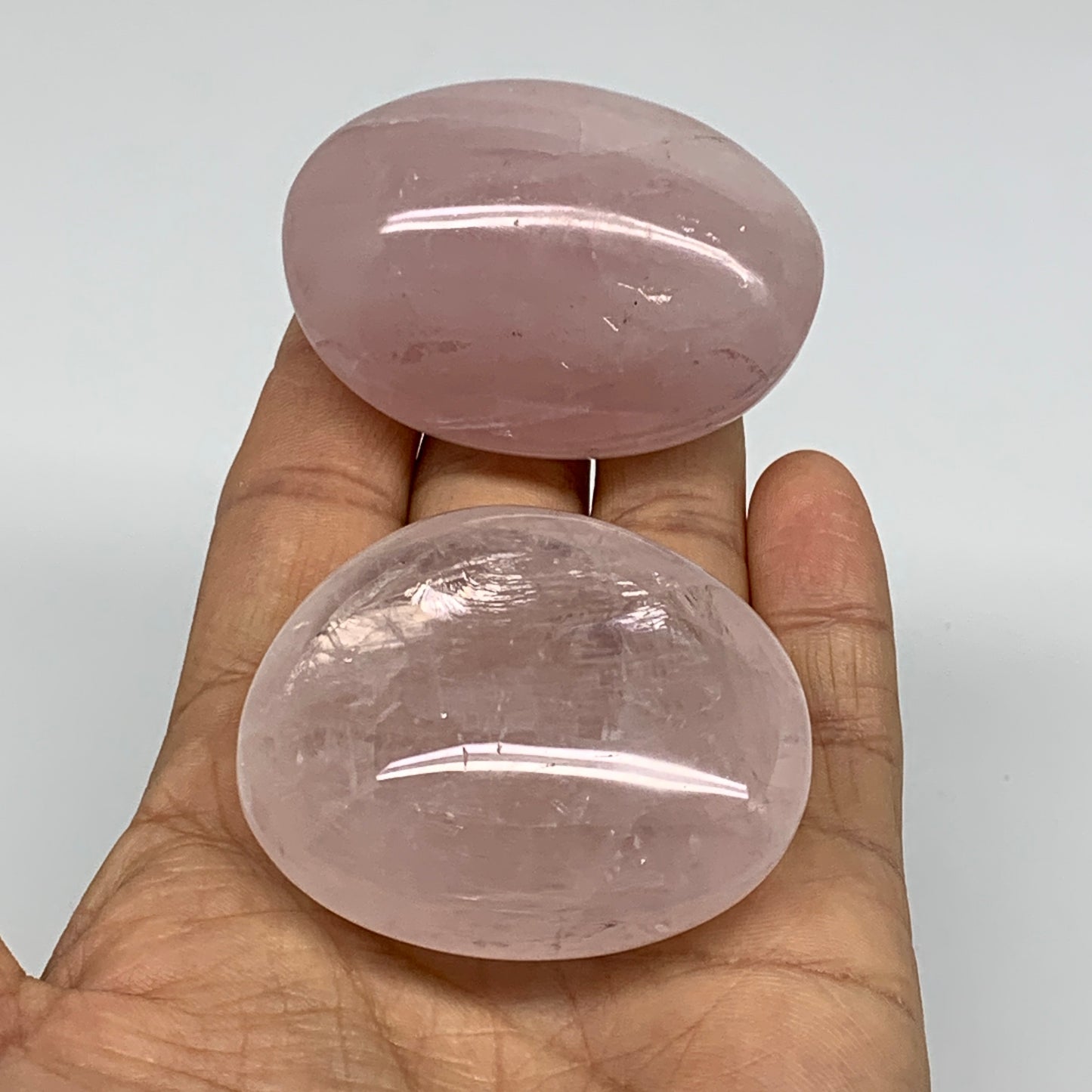 178.9g , 2.1"-2.2", 2pcs, Natural Pink Rose Quartz Palm-stone Crystal, B37225