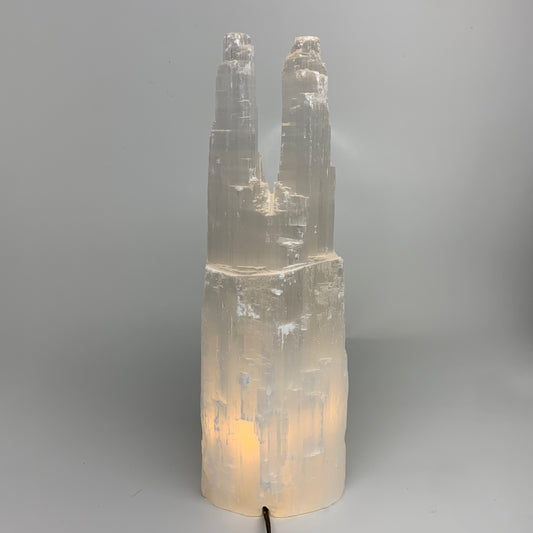 10.2 lbs, 15"x4.9"x3.6" Rough Selenite (Satin Spar) Lamp Tower W/Chord, B35782