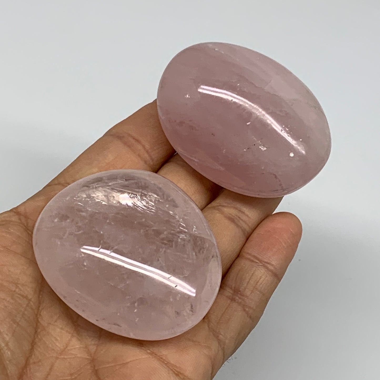 178.9g , 2.1"-2.2", 2pcs, Natural Pink Rose Quartz Palm-stone Crystal, B37225