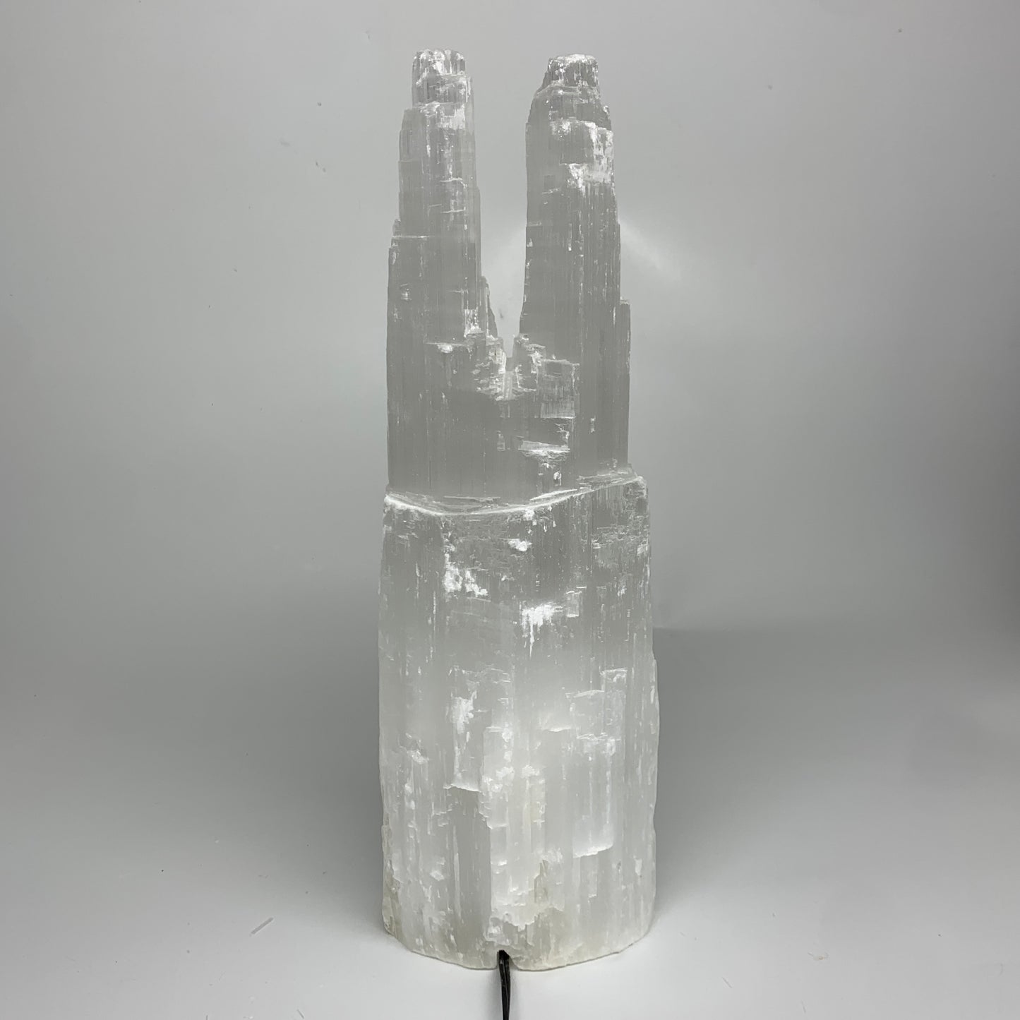 10.2 lbs, 15"x4.9"x3.6" Rough Selenite (Satin Spar) Lamp Tower W/Chord, B35782