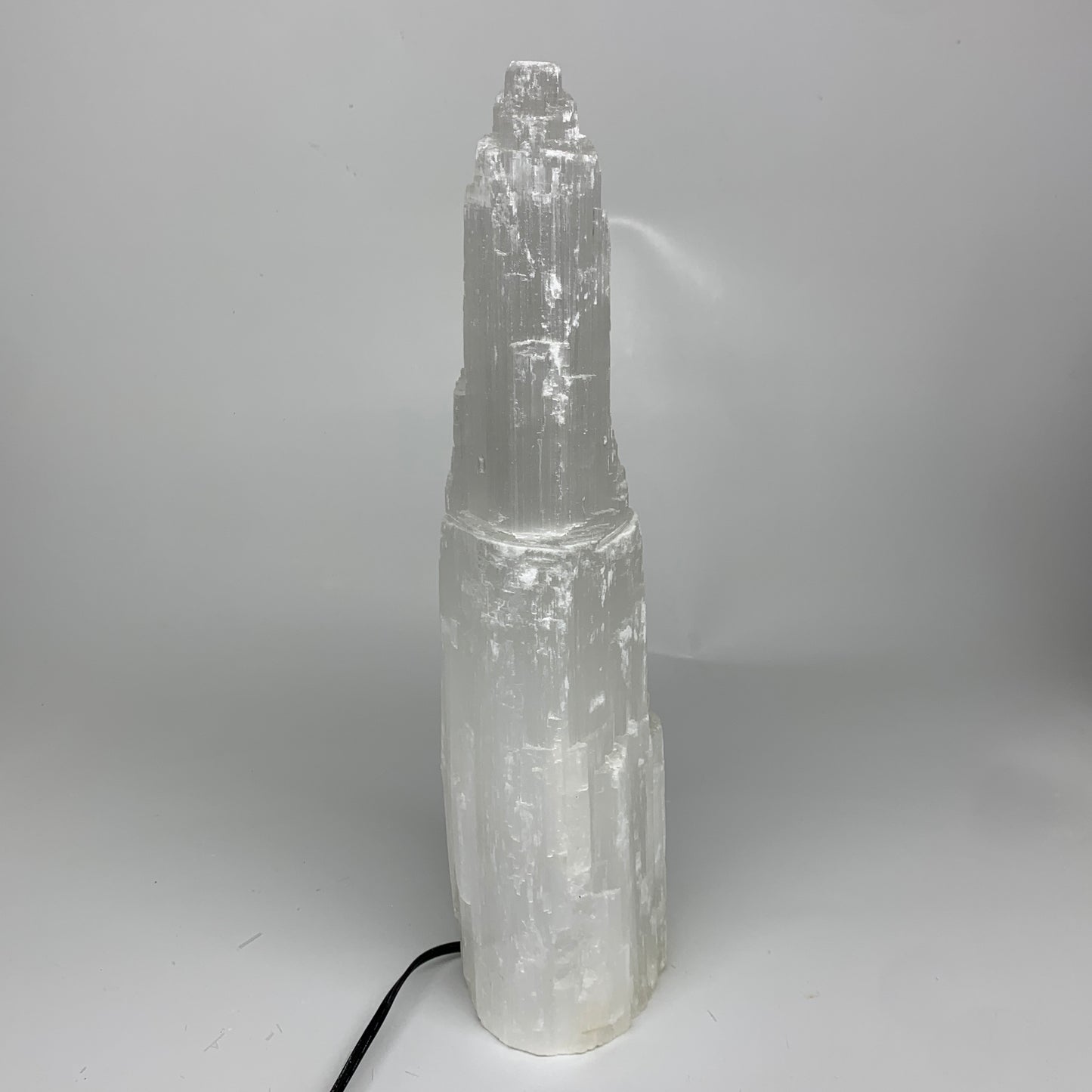 10.2 lbs, 15"x4.9"x3.6" Rough Selenite (Satin Spar) Lamp Tower W/Chord, B35782